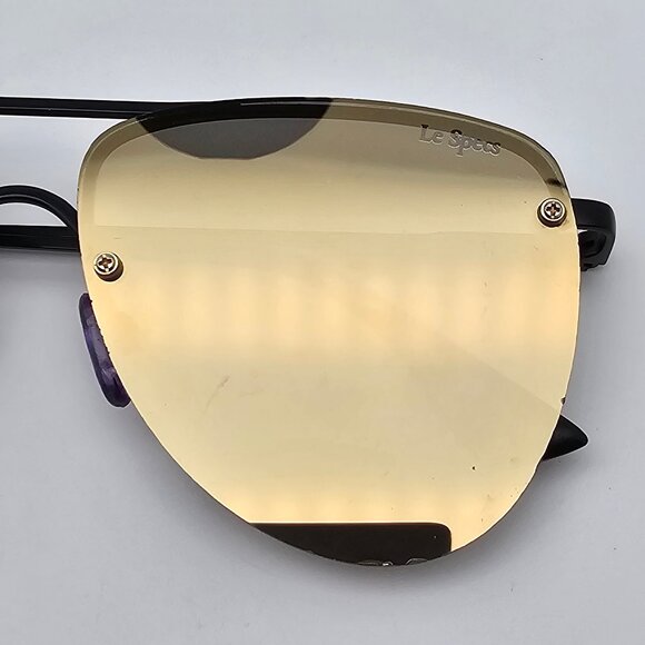 Le Specs The Prince Black Frame Gold Mirror Flat Lens Aviator Sunglasses 57mm - Picture 12 of 13